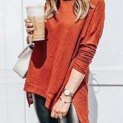 Levency Cowl Neck Slit Sweater