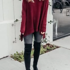 Levency Cowl Neck Slit Sweater