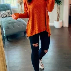 Levency Cowl Neck Slit Sweater