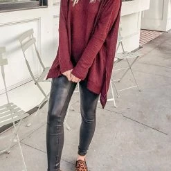 Levency Cowl Neck Slit Sweater