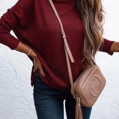 Levency Cowl Neck Slit Sweater