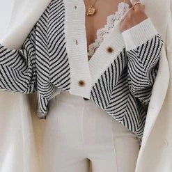 Levency Stripe Button Cardigan