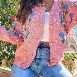 Levency Floral Pearl Button Cardigan