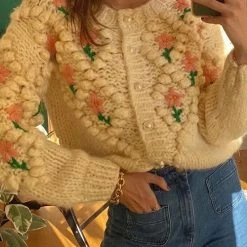 Levency Floral Pearl Button Cardigan