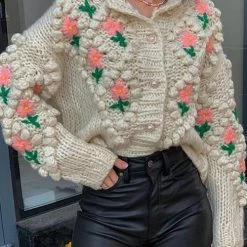 Levency Floral Pearl Button Cardigan