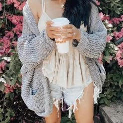 Levency New In Knit Pockets Bat Cardigan