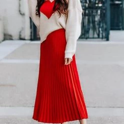 Levency New In Red Heart O Neck Sweater