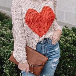 Levency New In Red Heart O Neck Sweater