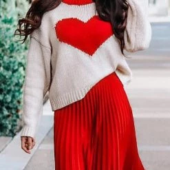 Levency New In Red Heart O Neck Sweater