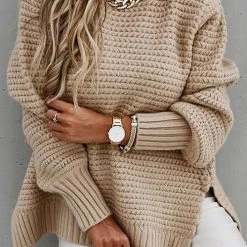 Levency New In High Neck Side Slit Sweater