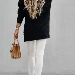 Levency New In High Neck Side Slit Sweater