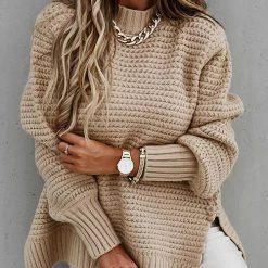 Levency New In High Neck Side Slit Sweater