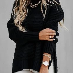Levency New In High Neck Side Slit Sweater