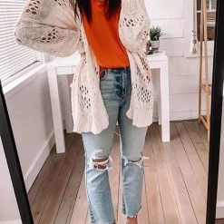 Levency New In Crochet Knit Loose Cardigan