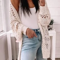 Levency New In Crochet Knit Loose Cardigan