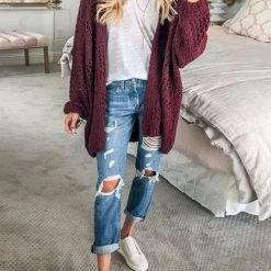 Levency New In Crochet Knit Loose Cardigan