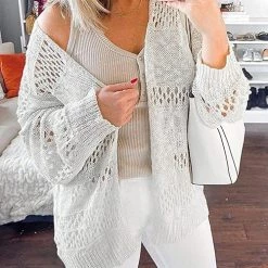 Levency New In Crochet Knit Loose Cardigan