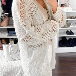 Levency New In Crochet Knit Loose Cardigan