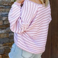 Levency Oversized Stripe V Neck Puff Sleeve Sweater