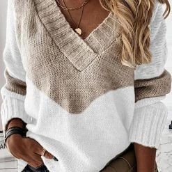 Levency Color Block V Neck Swater