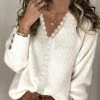 Levency New In Lace V Neck Knit Button Sweater
