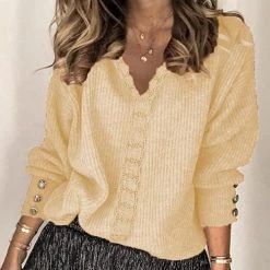 Levency New In Lace V Neck Knit Button Sweater
