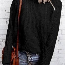 Levency Zipper High Collar Sweater New In