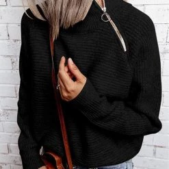 Levency Zipper High Collar Sweater New In