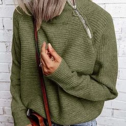 Levency Zipper High Collar Sweater New In