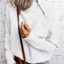 Levency Zipper High Collar Sweater New In