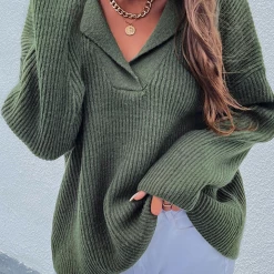 Levency Lapel V Neck Sweater New In