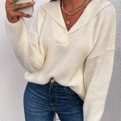 Levency Lapel V Neck Sweater New In