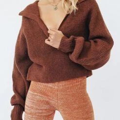 Levency Lapel V Neck Sweater New In