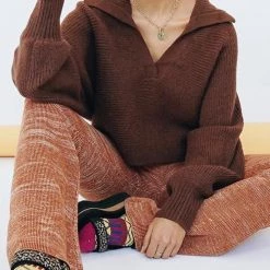 Levency Lapel V Neck Sweater New In