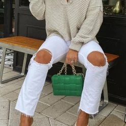 Levency Lapel V Neck Sweater New In