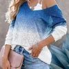 Levency New In Ombre V Neck Loose Sweater