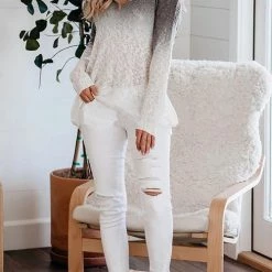 Levency New In Ombre V Neck Loose Sweater