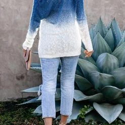 Levency New In Ombre V Neck Loose Sweater
