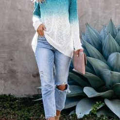 Levency New In Ombre V Neck Loose Sweater