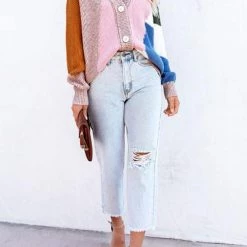 Levency New In Color Block Button Cardigan