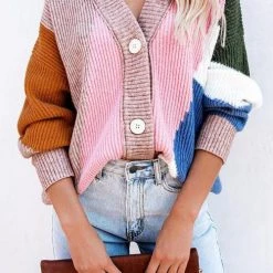 Levency New In Color Block Button Cardigan