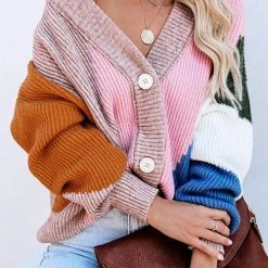 Levency New In Color Block Button Cardigan