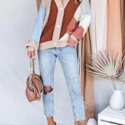 Levency New In Color Block Button Cardigan