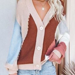 Levency New In Color Block Button Cardigan