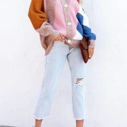 Levency New In Color Block Button Cardigan