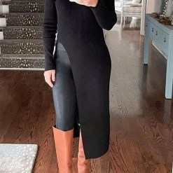 Levency Crewneck Slit Front Long Sweater New In