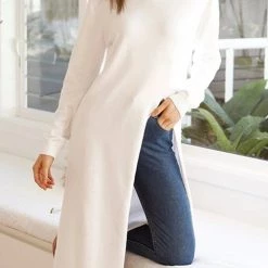 Levency Crewneck Slit Front Long Sweater New In