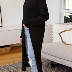 Levency Crewneck Slit Front Long Sweater New In