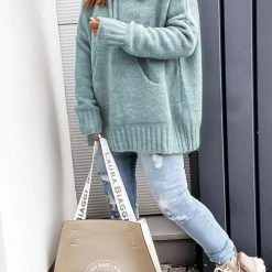 Levency New In Cowl Neck Pockets Hooded Sweater