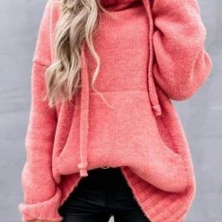 Levency New In Cowl Neck Pockets Hooded Sweater